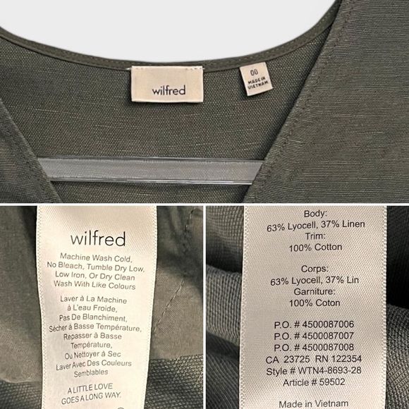 Aritzia Wilfred Brax Jumpsuit 00 Sagesse Linen Blend Wrap Top Sage Green Cutout - Picture 3 of 12